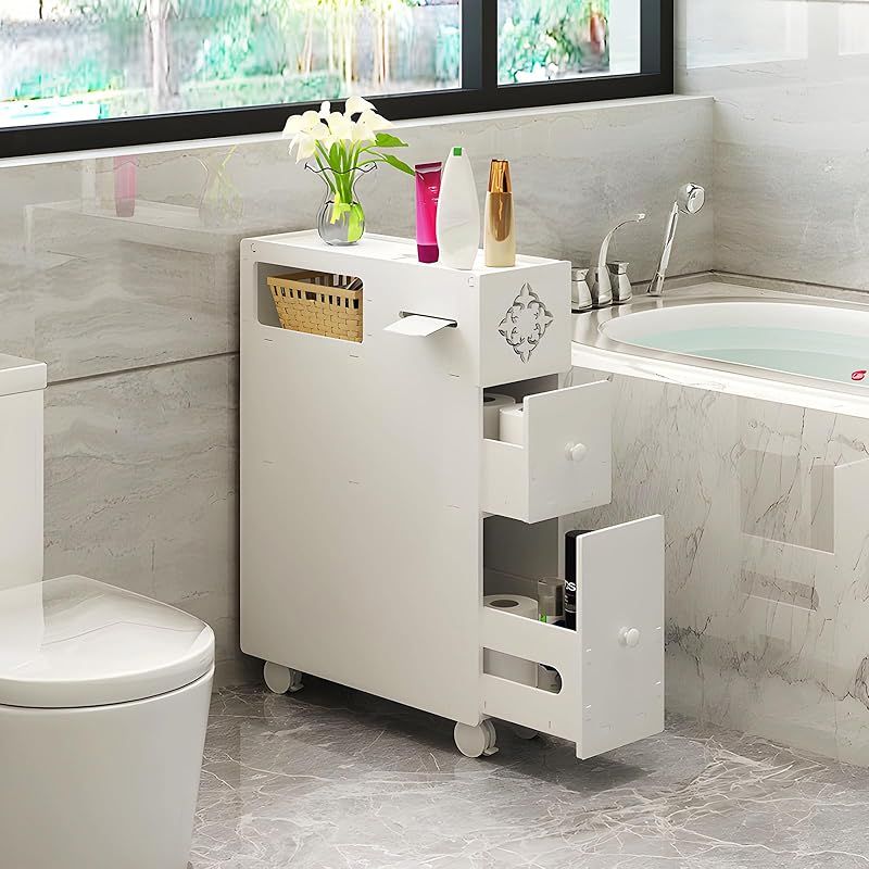 YASICA トイレ収納 トイレラック ブラシ ペーパー 収納 薄型 引き出しタイプ スリム スライド式引き出し キャスター 付き 隙間収納 収納棚 組み立て 省スペース PVC素材 木製 省スペース 北欧 シンプル モダン 53×16×65cm 0 MARWIL-DEMENAGEMENTS_CH