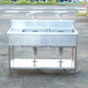 業務用 ステンレス 水切り 付 2槽 シンク 右槽 W120 D60 H80 15 cm 厨房 水切 台付 槽内寸W45D46深27cm さび 槽補修