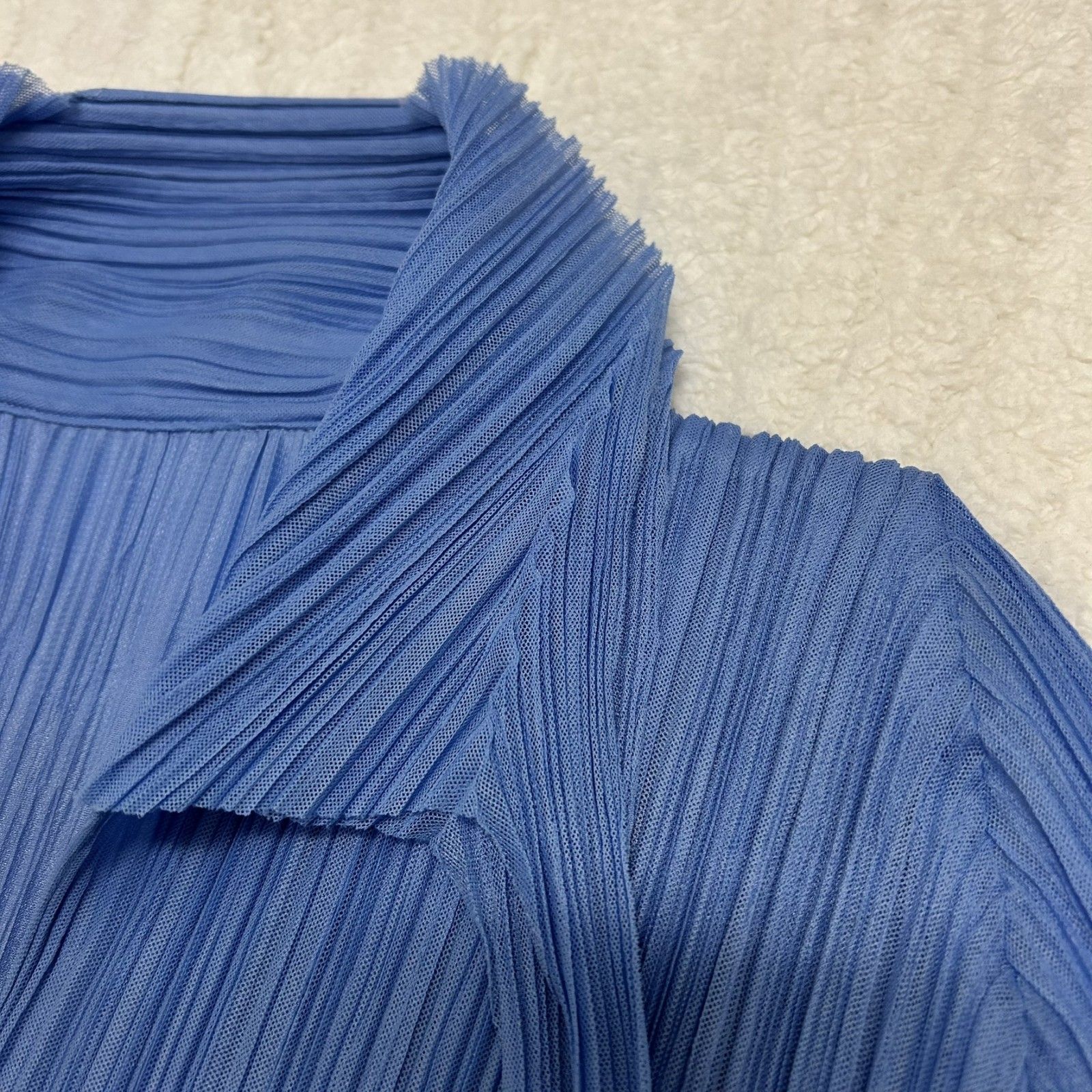 プリーツプリーズ イッセイミヤケ 半袖 トップス カットソー ブルー 美品 PLEATS PLEASE プリーツプリーズ イッセイミヤケ Uネック
