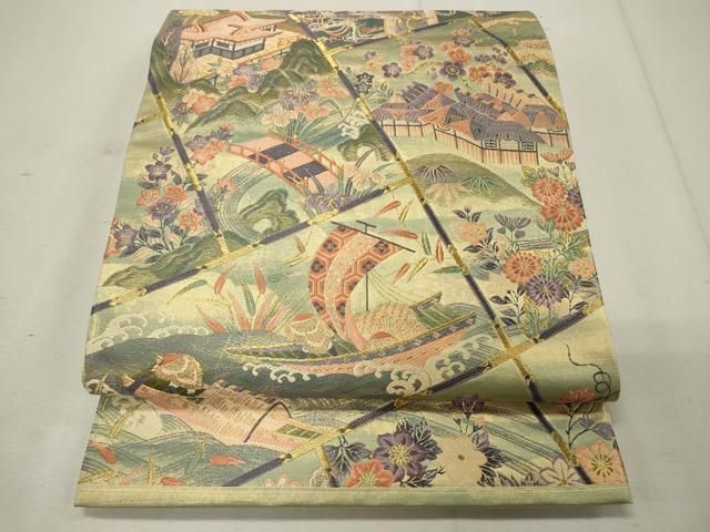 モ*コ様 Z1406★ 着物淡雪★ 珍品 アンティーク着物 金刺繍の唐獅子 瑞鳥 振袖 kimono 正絹 kimono 着物 刺繍銀彩 花車 瑞鳥 成人式