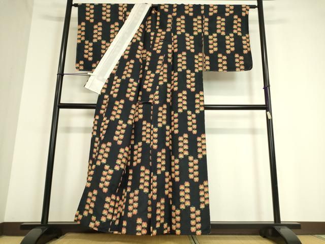 平和屋着物▽上質な紬 単衣 麻の葉文様 正絹 逸品 CAAV3782dy （平和屋  