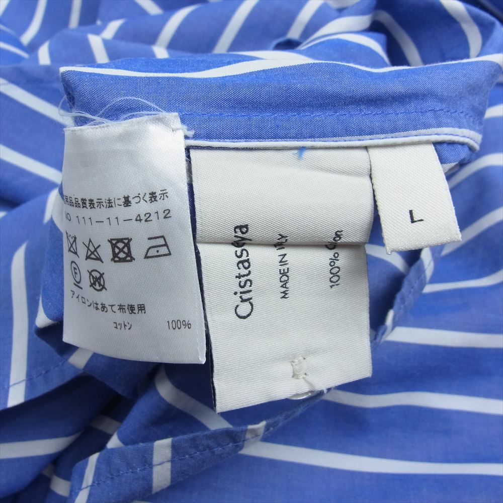 クリスタセヤ Cristaseya Striped Mao Shirt ストライプ マオ バンドカラー スタンドカラー 長袖 シャツ ブラウス ブルー系 L【中古】 クリスタセヤ Cristaseya Striped Mao Shirt ストライプ マオ バンド