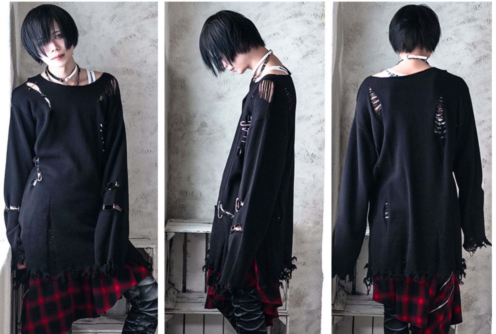 【A769】CIVARIZE Bared 安全ピンダメージニット ブラック