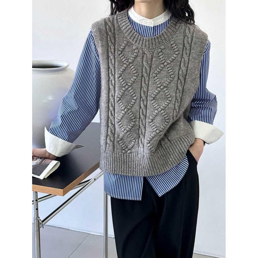 ニットベスト レディース ベスト 秋 冬 春 ケーブル編み 無地