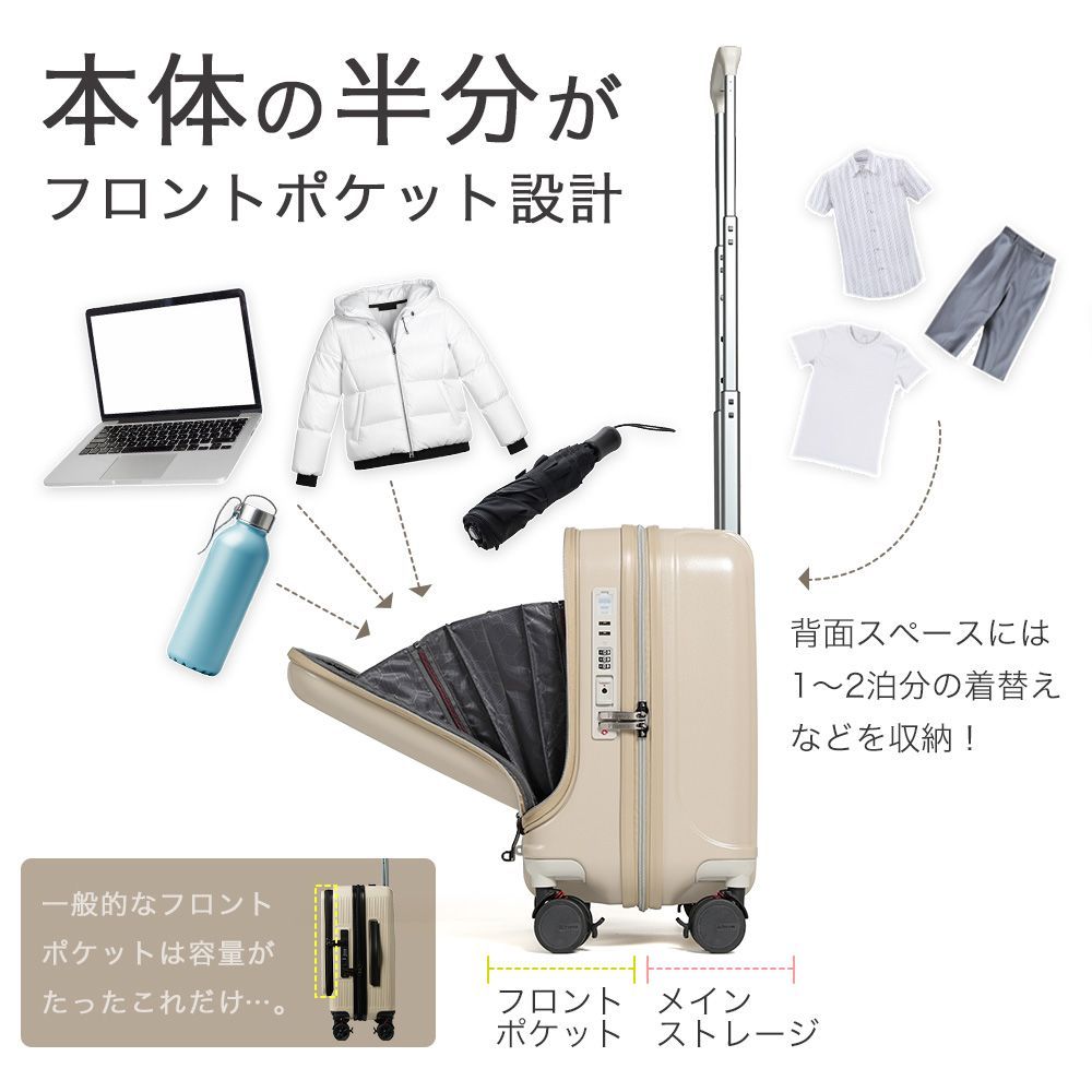 スーツケース SSサイズ キャリーバッグ キャリーケース 機内持ち込み 機内持込 フロントオープン 33 L 小型 静音 ダブルキャスター ドリンクホルダー USB充電ポート 着脱式 ストッパー10005 Ea キャリーケース バッグ