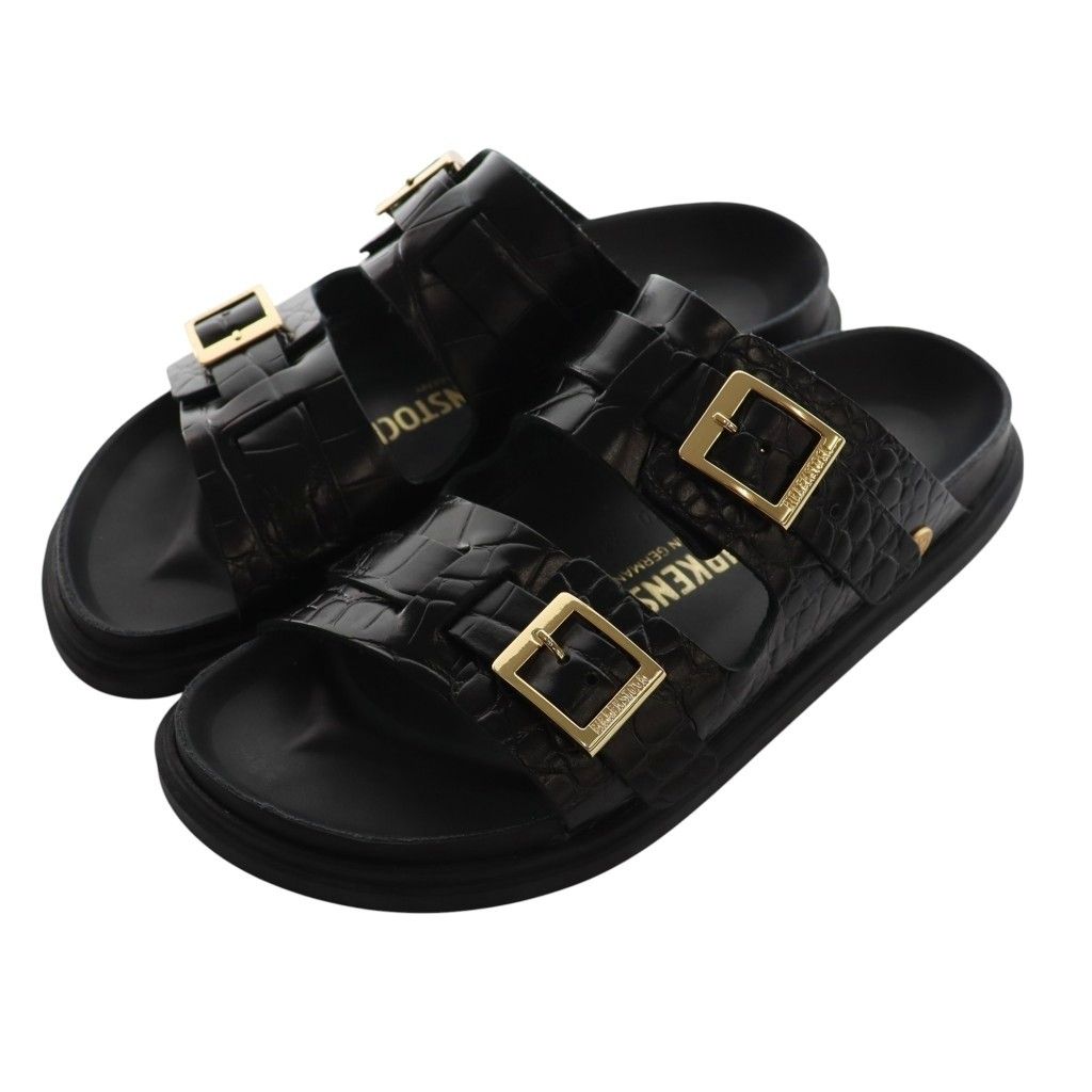 ビルケンシュトック BIRKENSTOCK 25SS ユナイテッドアローズ別注 ST BARTHS サンダル クロコ型押し 37 24.0cm 黒 ブラック |AQ OS