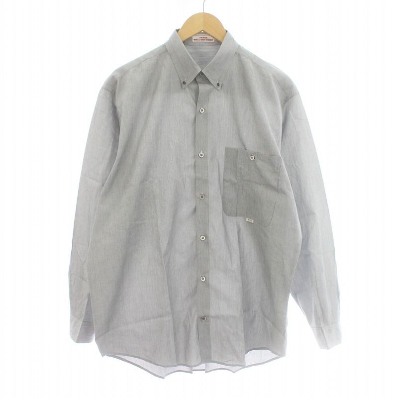 パパス Papas WALL GUY SHIRT ボタンダウンシャツ カジュアルシャツ 長袖 ストライプ柄 コットン L グレー /KU