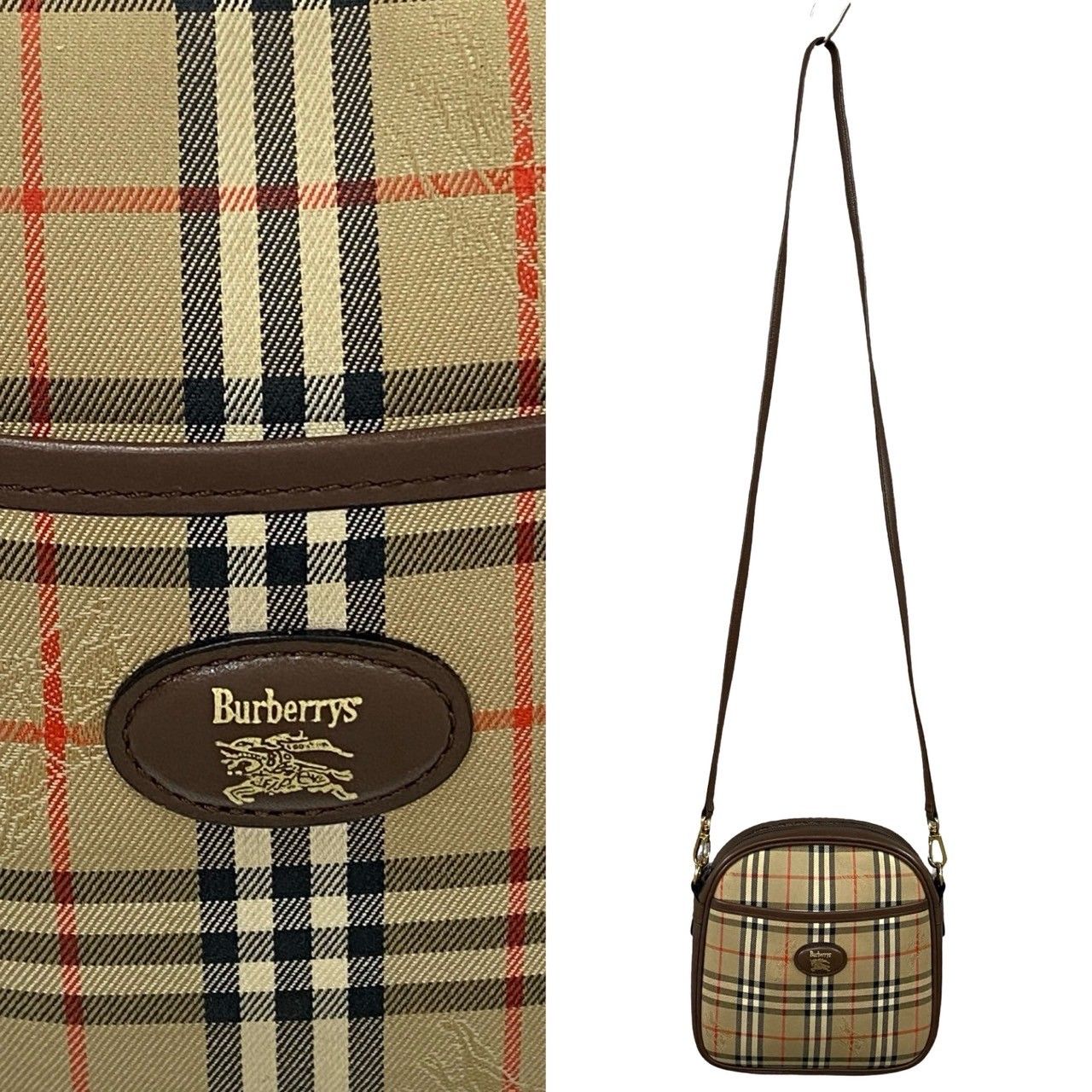 極 美品 Burberrys バーバリーズ ヴィンテージ ノバチェック キャンバス レザー 本革 ミニ ショルダーバッグ ポシェット ブラウン  64889 - メルカリ