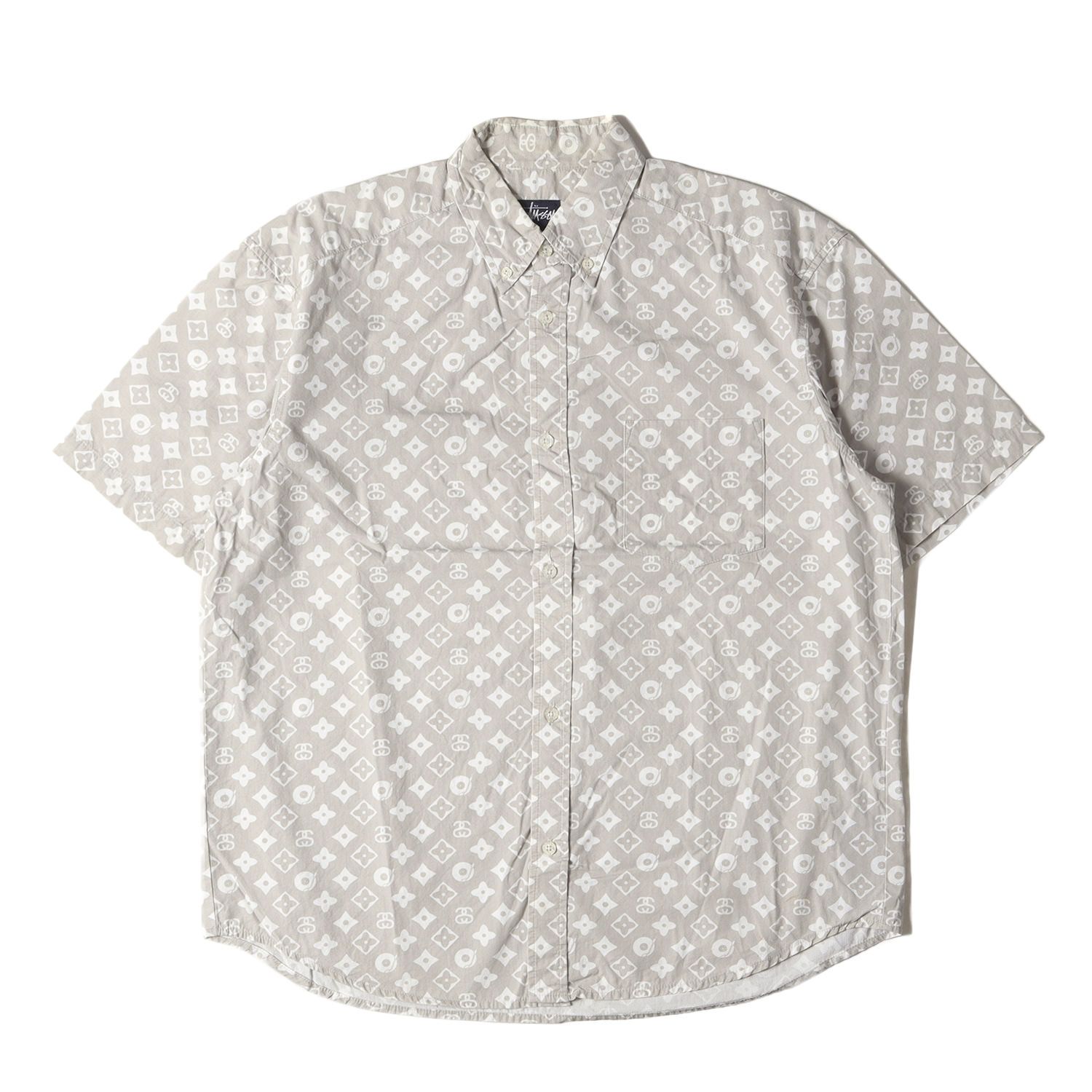 STUSSY ステューシー シャツ サイズ:M / 90s OLD STUSSY モノグラム ボタンダウン 半袖シャツ USA製 グレー / 90年代 アーカイブ トップス カジュアルシャツ【メンズ】