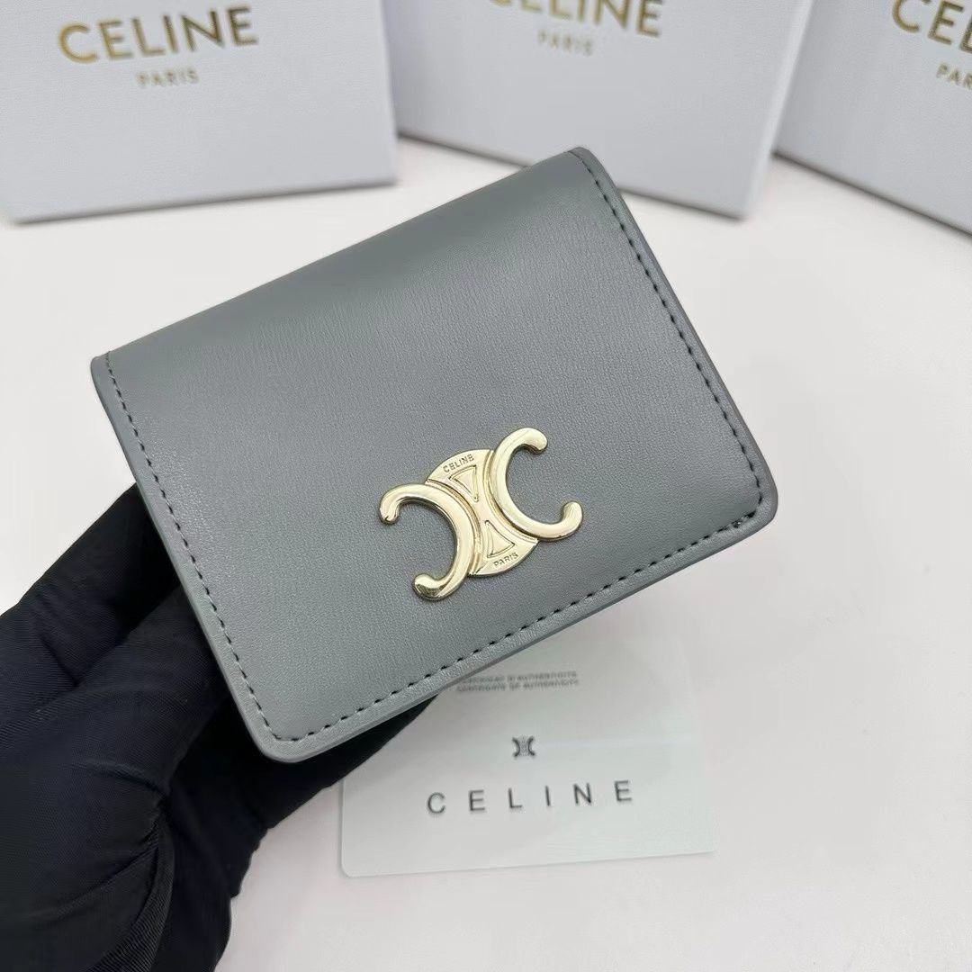 美品セリーヌ CELINE 二つ 折り財布 グレー