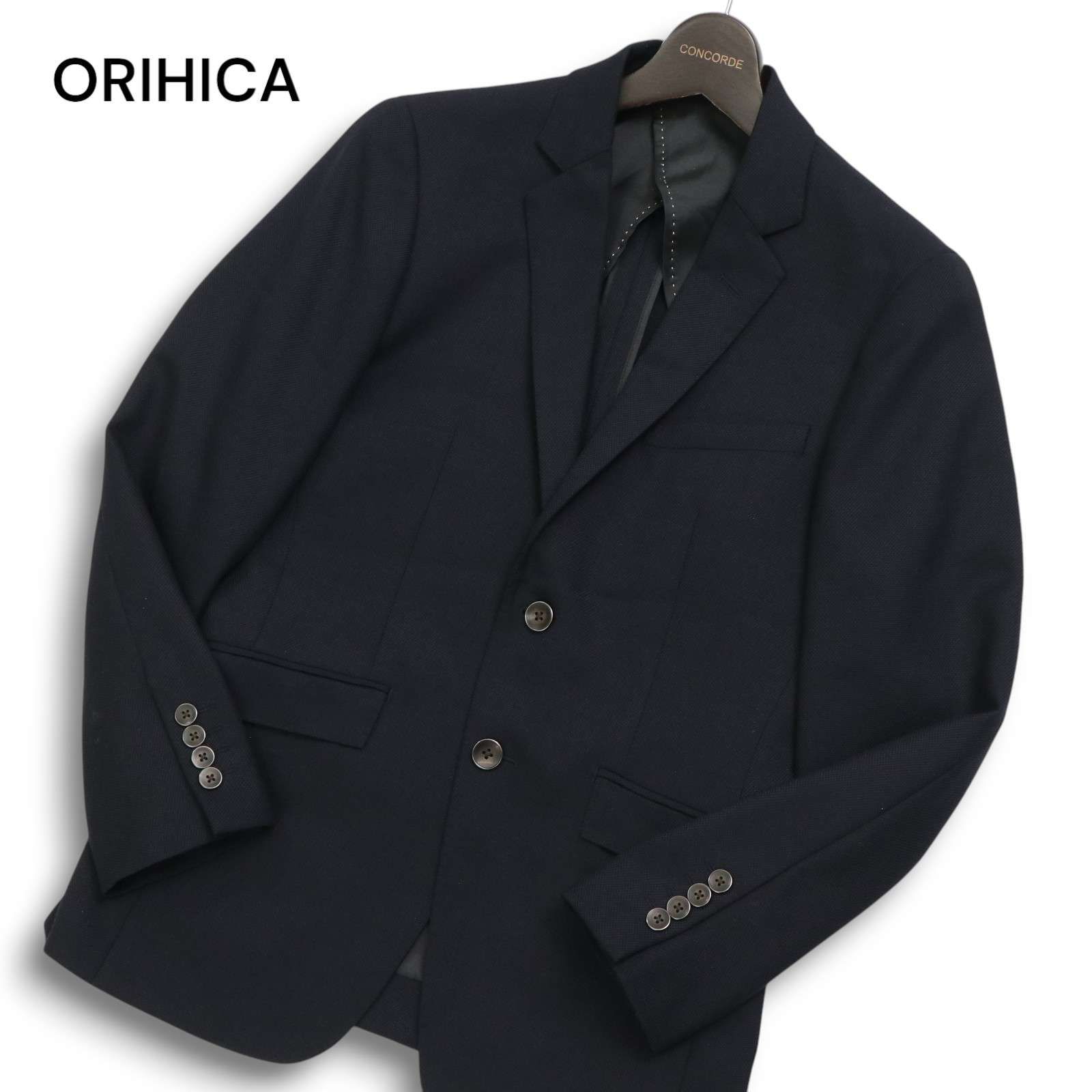 極美品 ORIHICA オリヒカ スリーピース ネイビー ウール ストレッチ M ORIHICA オリヒカ 配色チェック×マイクロ千鳥ベスト3ピース