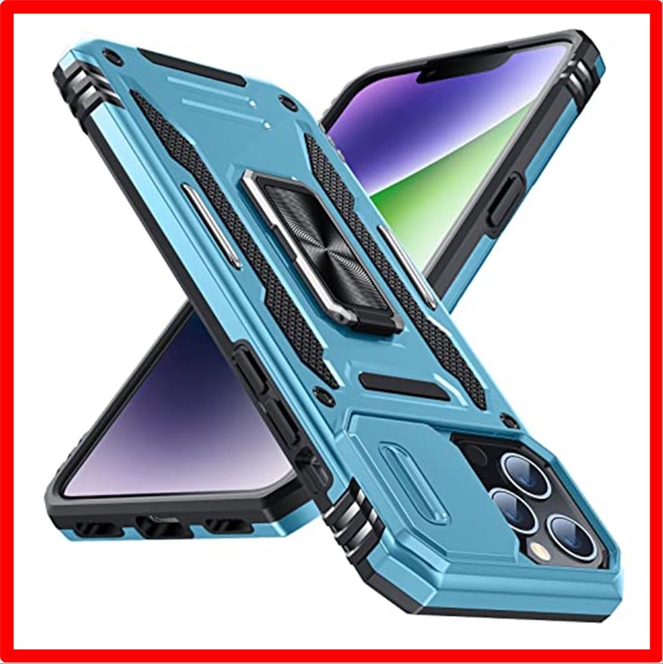 【匿名配送】 iPhone 13 Pro Max_ライトブルー iPhone 13 Pro Max ケースリング付き ケース 耐衝撃 pc+tpu 車載ホルダー