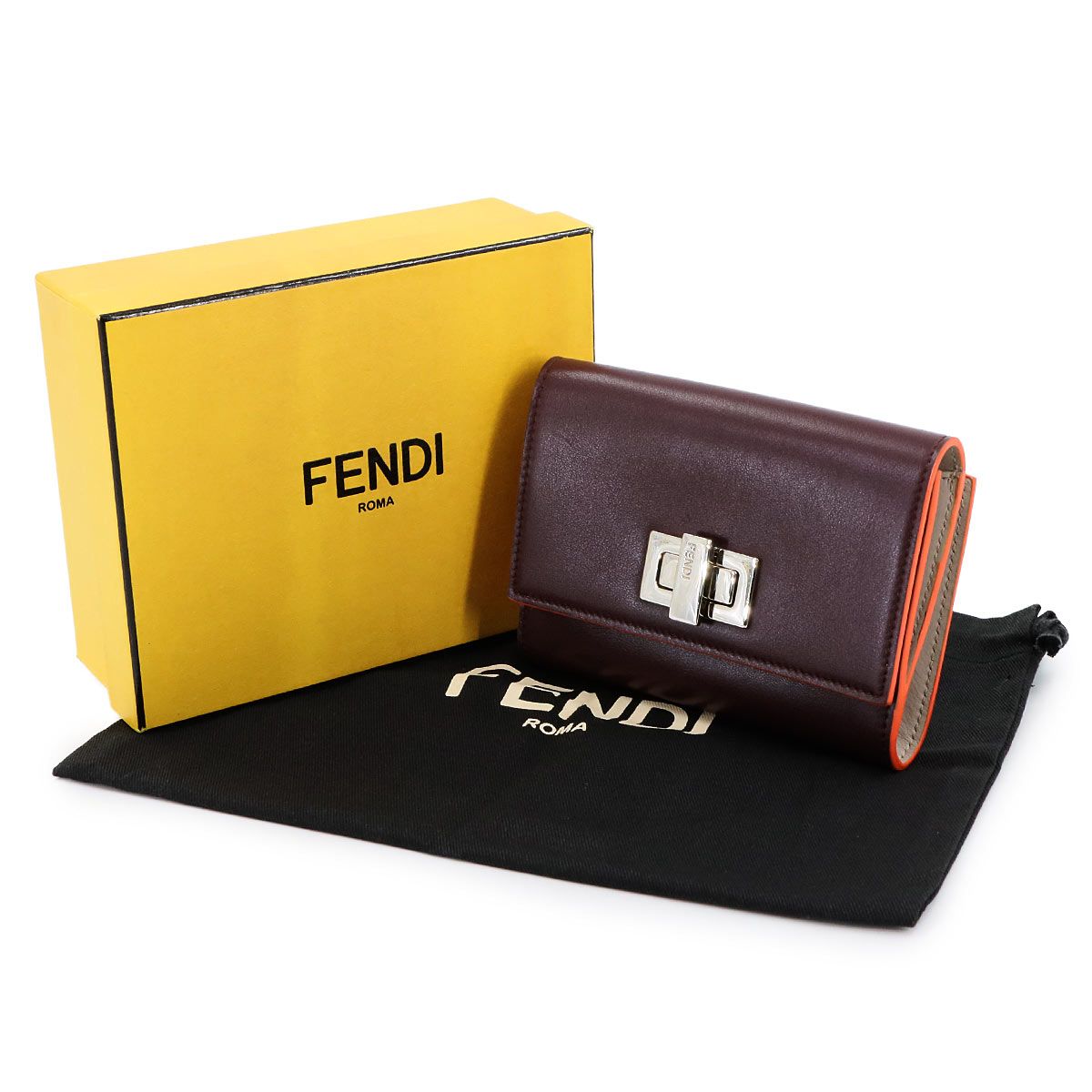 fendi（折財布） 新品同様 フェンディ FENDI ピーカブー 二つ折り 財布 レザー ボルドー
