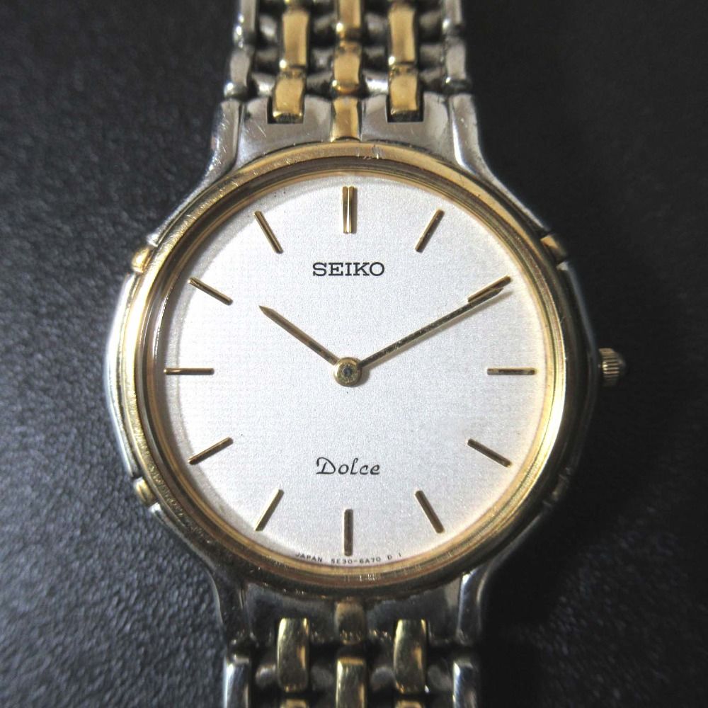 稼働　セイコー　ドルチェ　メンズ　腕時計　コンビ　クォーツ　アイボリー文字盤 美品 SEIKO DOLCE セイコードルチェ クォーツ 2針式 メンズ