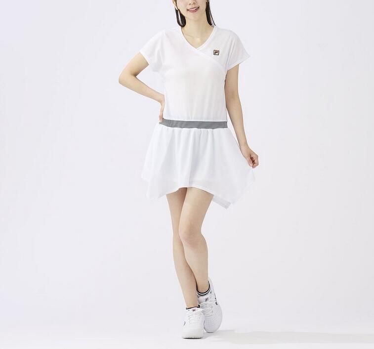 FILA フィラ 51 ワンピース レディース テニス ウィメンズ 吸水速乾 UV対策 半袖 ショートスリーブ ホワイト EL0019-01Z