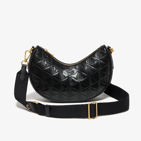 ラコステ マヘキ レザーショルダーバッグ ブラック 24×16×7cm  