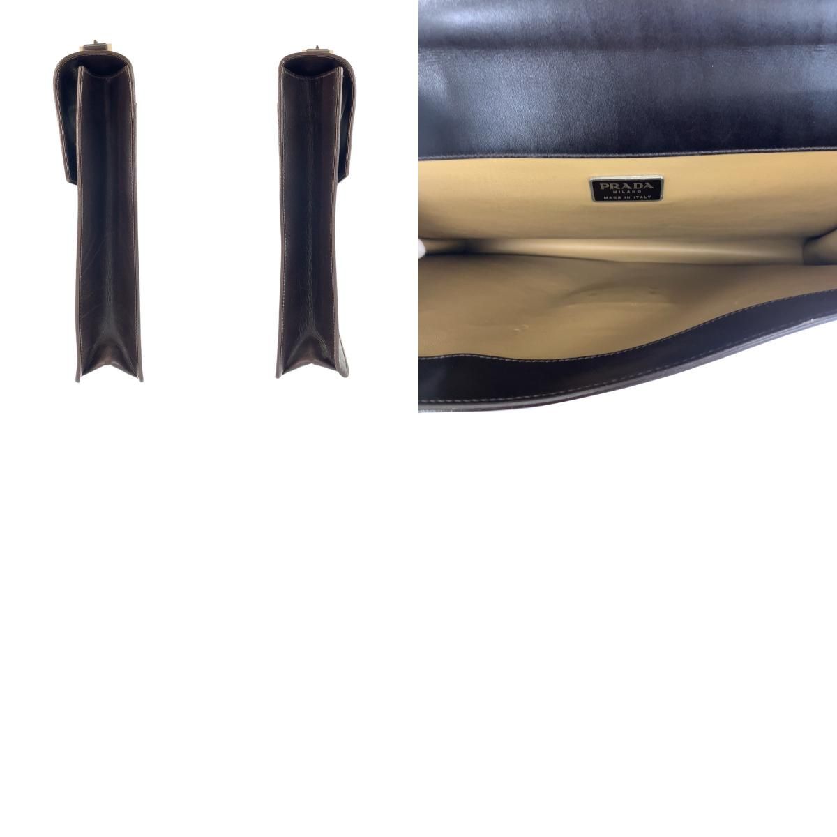 PRADA プラダ ビジネス ブリーフケース 鍵 ロゴ金具 レザー ブラウン 美品 PRADA プラダ ブラウン シルバー金具 レザー ビジネス