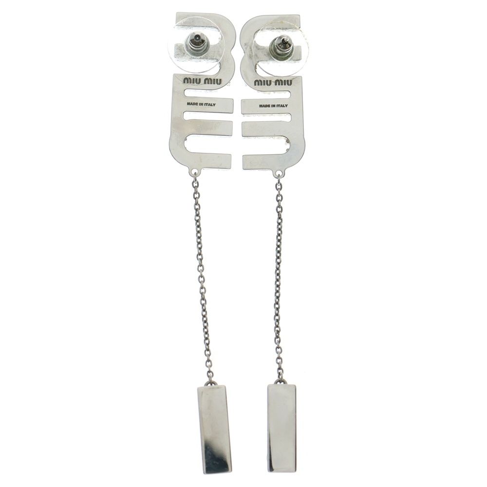 miumiu ミュウミュウ ロゴ ラインストーン ピアス イヤー ブルー シルバー金具