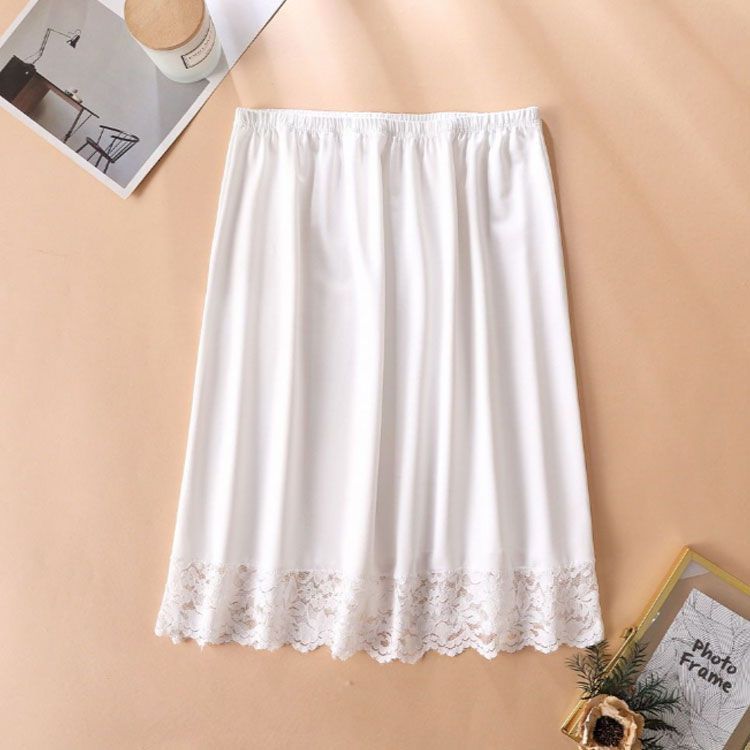 ペチコート 裏地 スカート 透けない ふんわり 白 黒 裾レース 丈