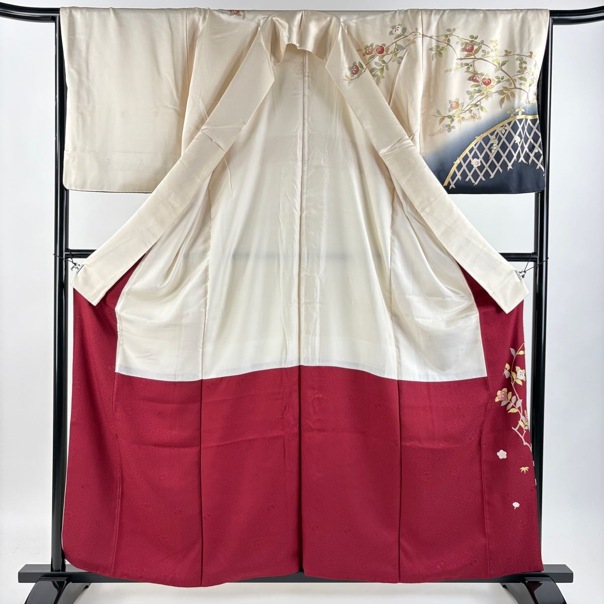 訪問着 身丈158cm 裄丈66cm M 袷 雪輪 菊 螺鈿 金糸 クリーム
