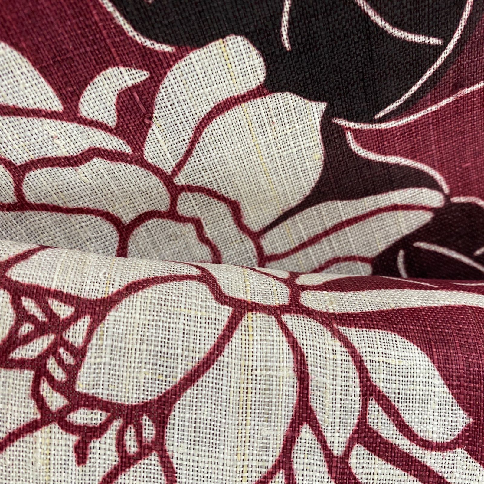 新品 お仕立て付き 単衣夏向き 麻 栗山吉三郎作 九寸帯 月下美人 赤紫