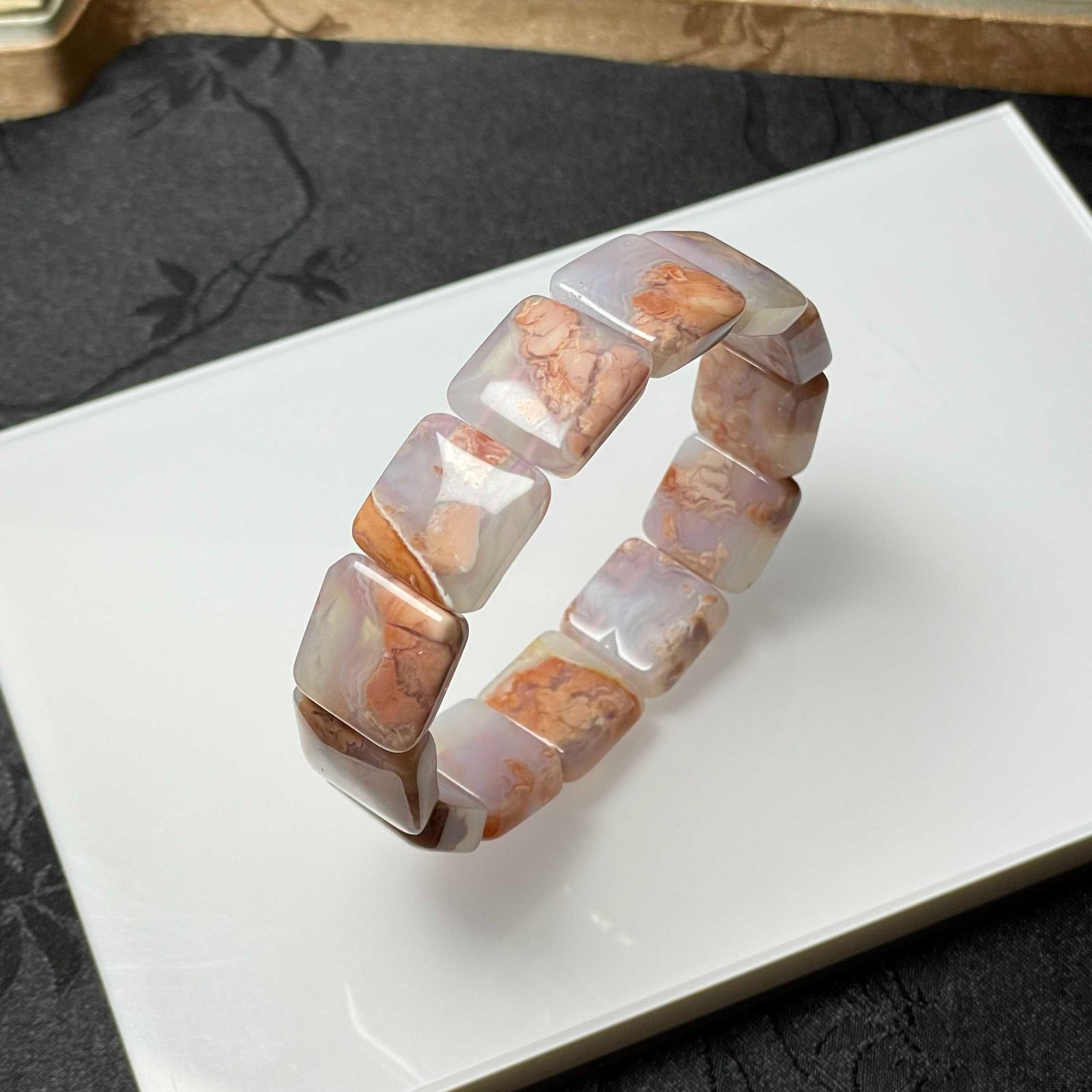 夢色 EU製 ピンクカルセドニー・バングルパワーストーン アクセサリー 天然石 開運 約15.4*15.4*6.1mm ZB3009