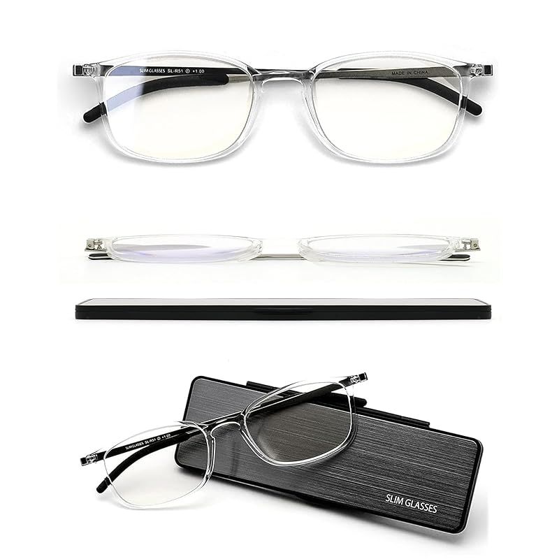 スリムグラス 老眼鏡 おしゃれ メンズ ブルーライトカット 超薄型 コンパクト 度数 2.5 SL-R51