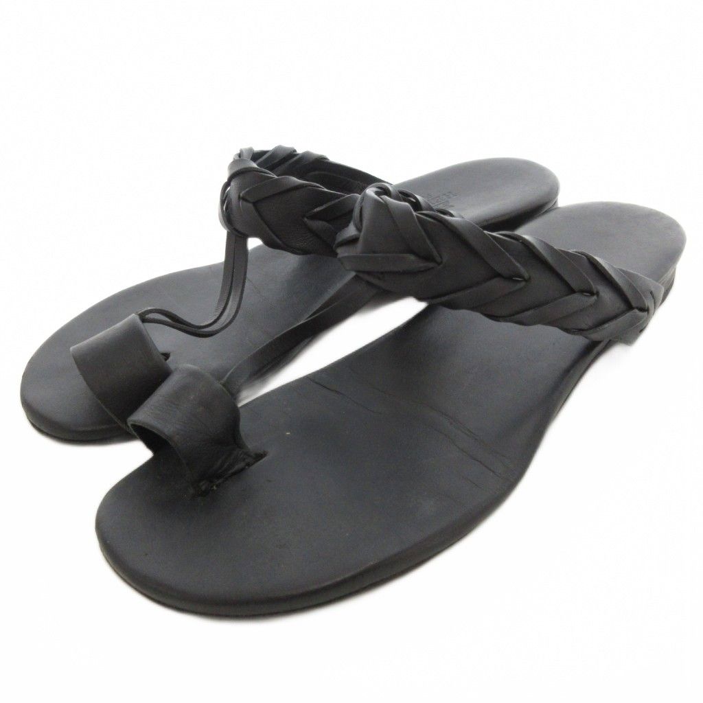 エルメス HERMES レザーブレード 編み込み サムループ サンダル 5.5 ブラック |UO AA