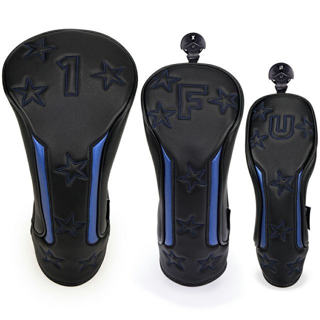 Big Teeth　ゴルフヘッドカバー　ウッドカバー　WOOD用カバー　ドライバー用/フェアウェイ用/ユーティリティー用　HeadCover　番号タグ付き　単品販売   星の刺繍