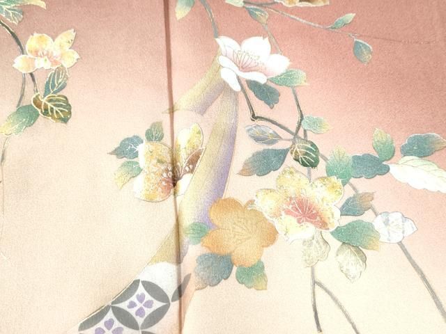 平和屋着物●訪問着　流水枝花文　暈し染め　金彩　正絹　逸品　未使用　CAAU2877yc 平和屋着物○訪問着 流水枝花文 暈し染め 金彩 正絹 逸品 未使用