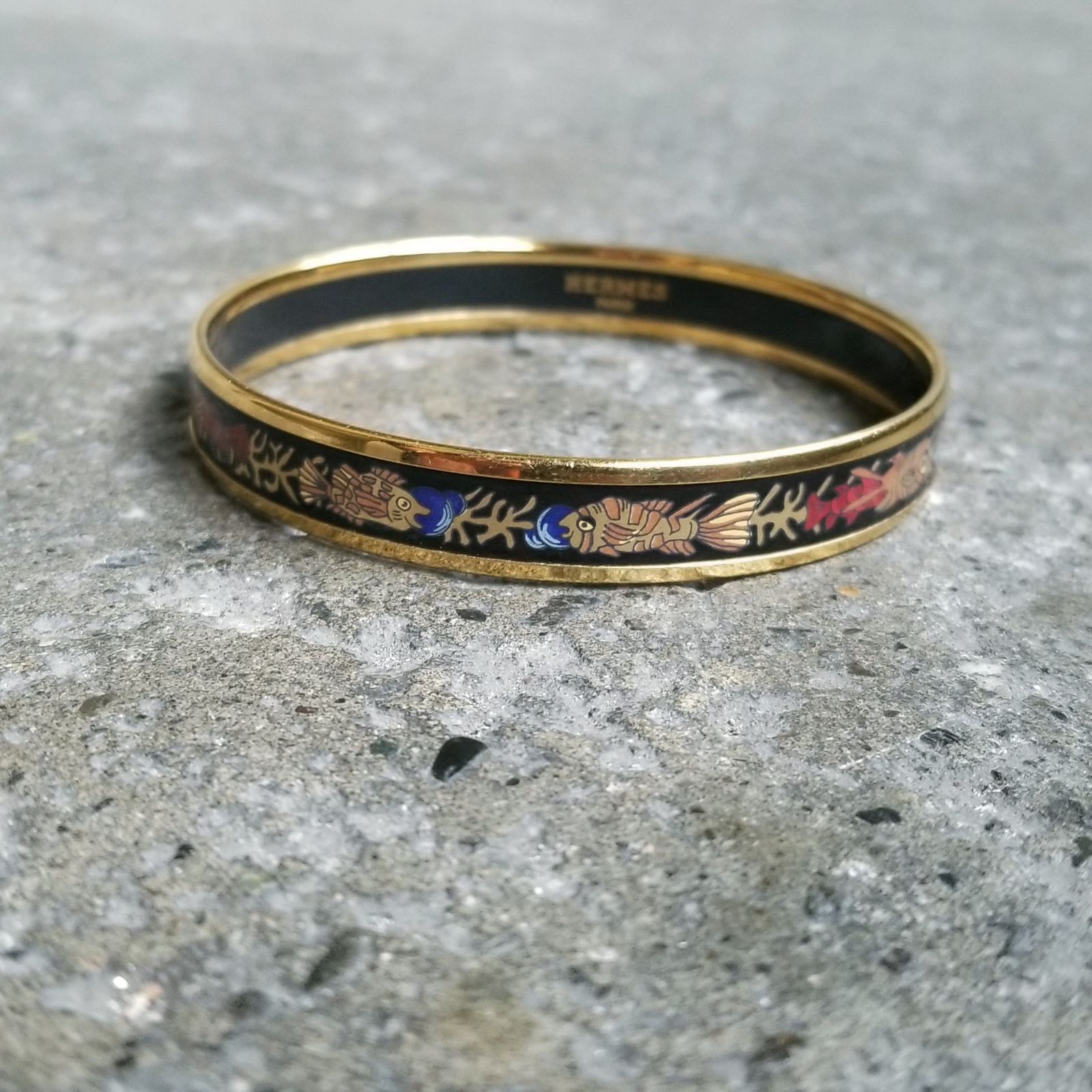 HERMES エマイユPM GP 魚柄 七宝焼き エルメス エナメルブレスレット ゴールド