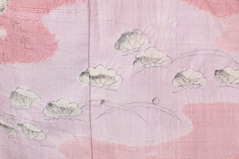 訪問着 新品未使用品 真綿紬 辻ヶ花 桜色濃淡 白 墨 桶絞り B937