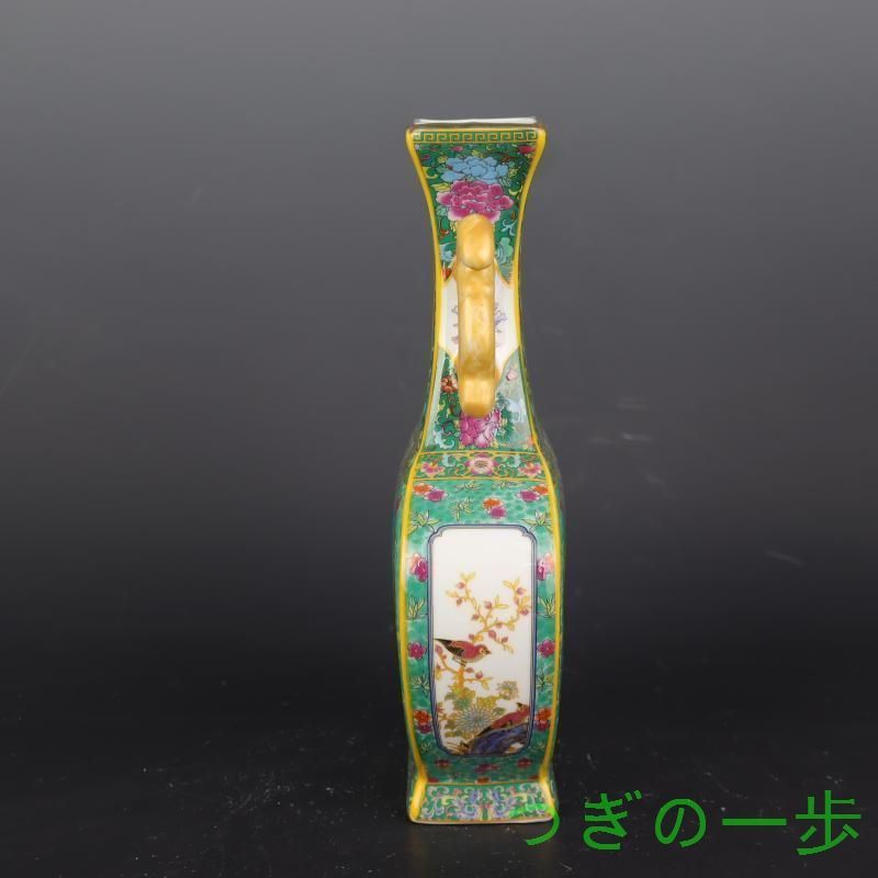 琺瑯彩花鳥四賞方瓶 景徳鎮 陶磁器 装飾品 現代工芸品