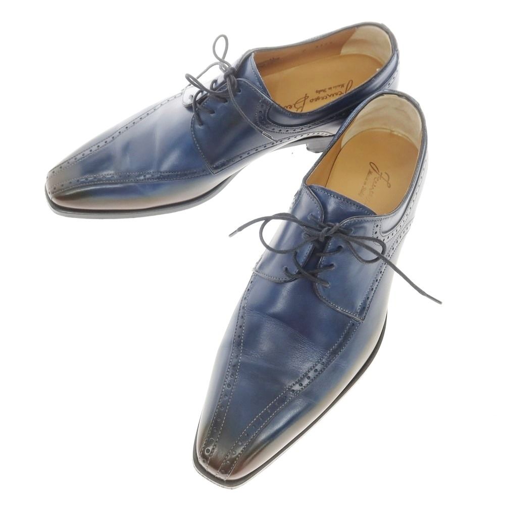 フランチェスコ ベニーニョ FRANCESCO BENIGNO スワールモカシン ドレスシューズ ダークブルー サイズ7 メンズ