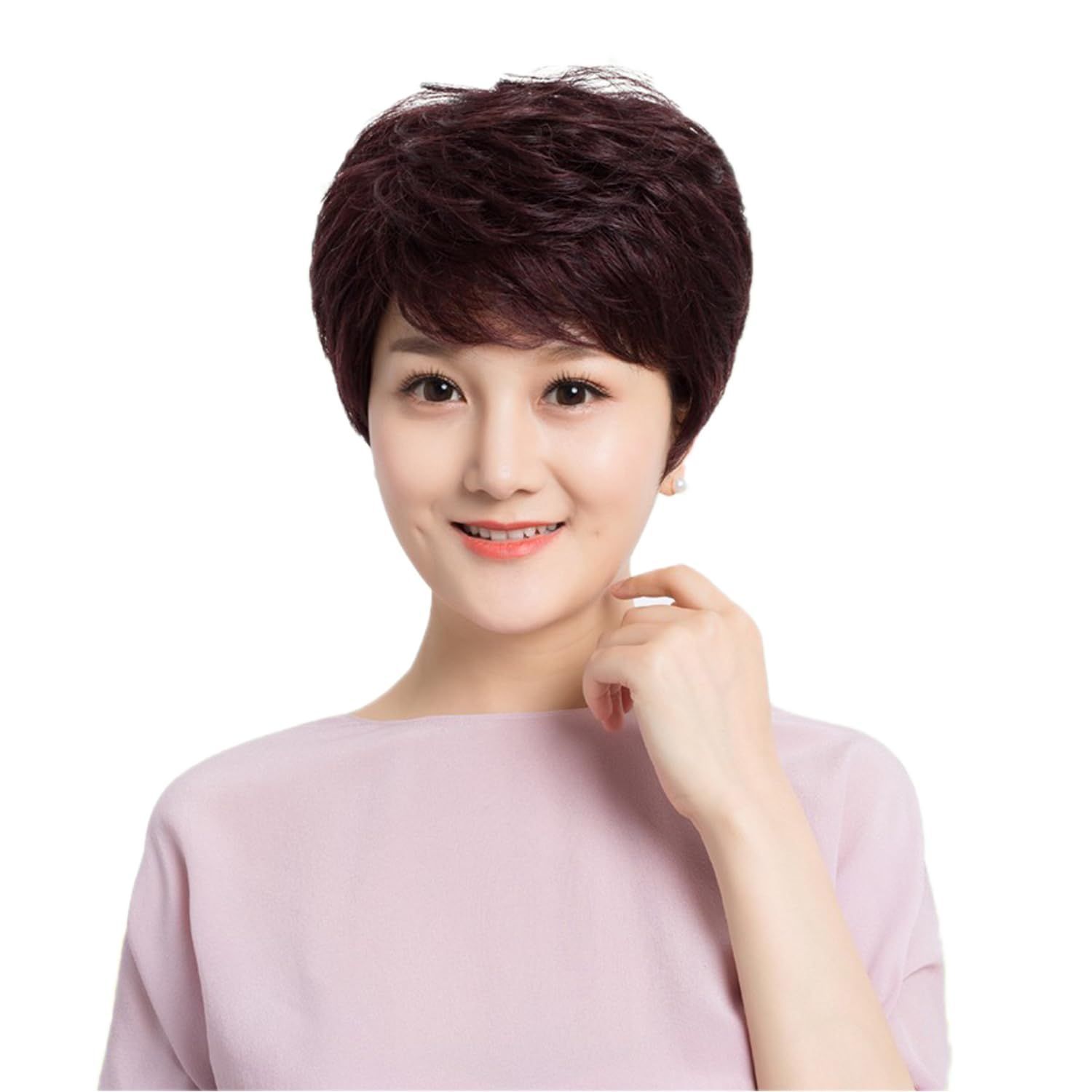 母のウィッグ フルウイッグ かつら 女性 中高年 手植え 人毛 wig シルクつむじ ショート巻き ネット付き ウィッグ P-Z