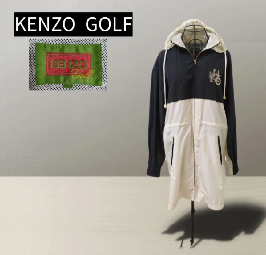 【KENZO】ケンゾーゴルフ　ナイロン　ハーフコート　 オーバーサイズ　ホワイト＆ネイビー系