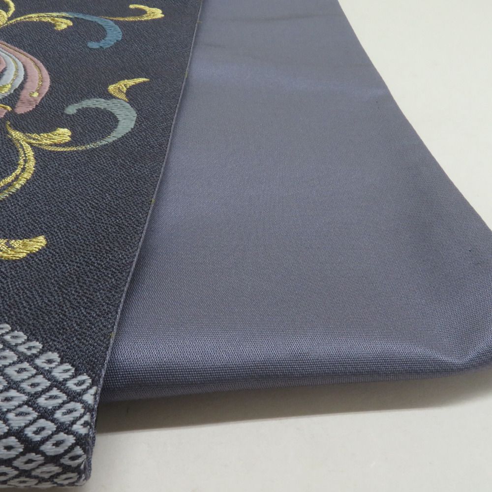 袋帯 鹿の子に花鳥丸文 紫色 金糸 正絹 礼装 フォーマル 着物帯 長さ436cm