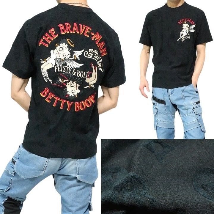 ベティーブープ ベティブープ コラボ ブレイブマン Tシャツ 天使/エンジェル/小悪魔/デビル 刺繍 半袖 BETTY BOOP The BRAVE-MAN キャラクター メンズ/レディース/ユニセックス モノグラム サイズM-L-XL BBB-2508