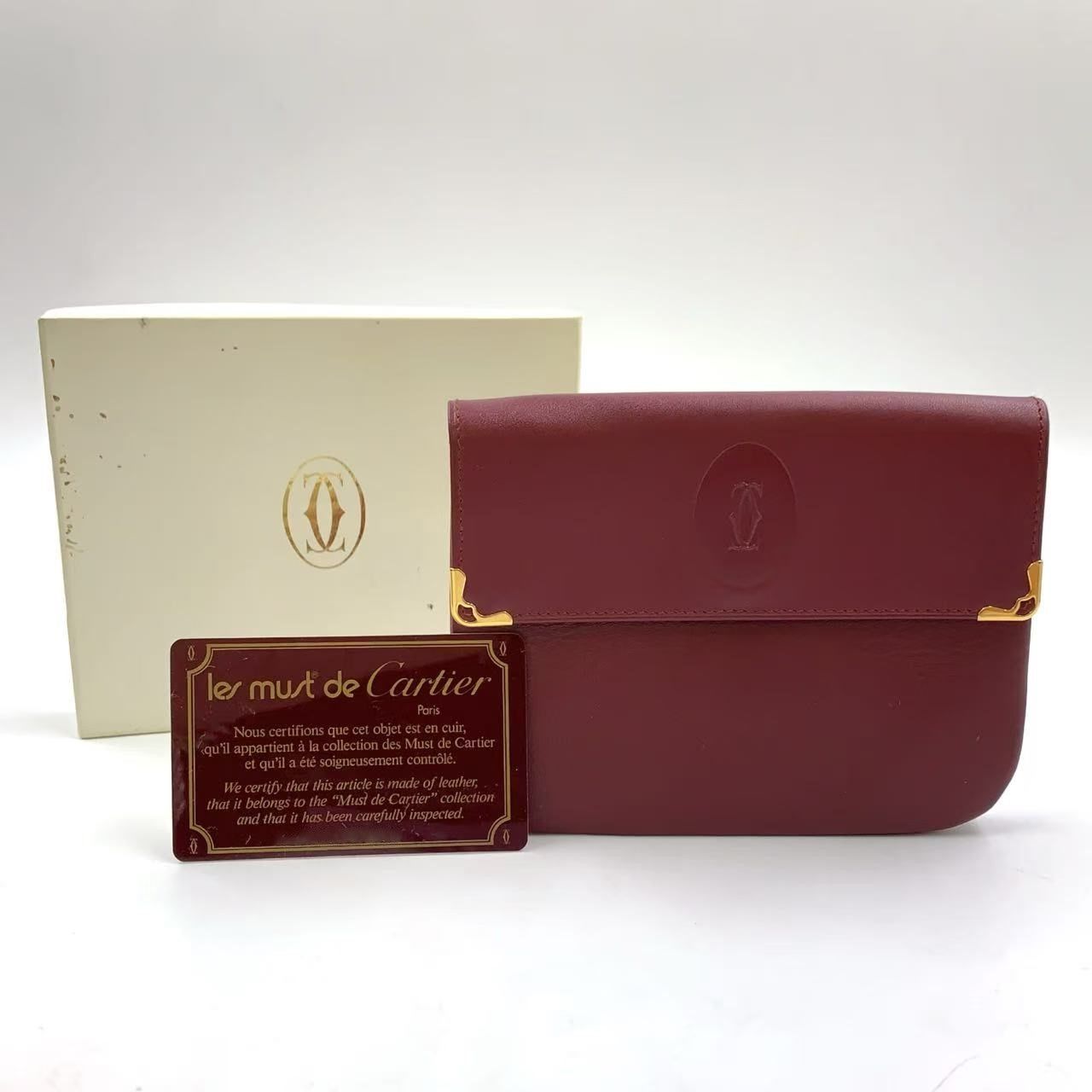 Cartier must de cartier ポーチ マストライン レザー ボルドー