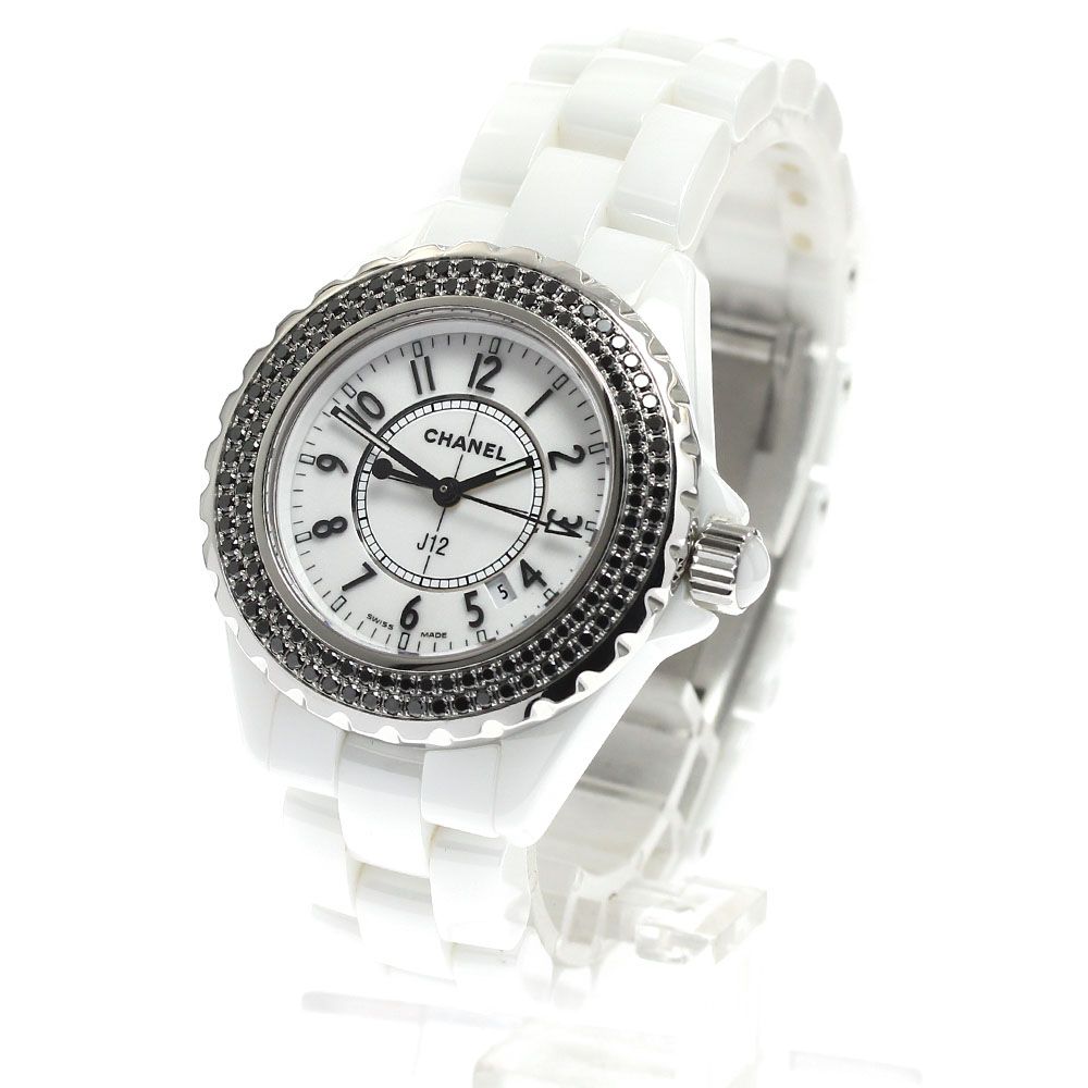 シャネル CHANEL H1630 J12 白セラミック ブラックダイヤベゼル クォーツ レディース_913995