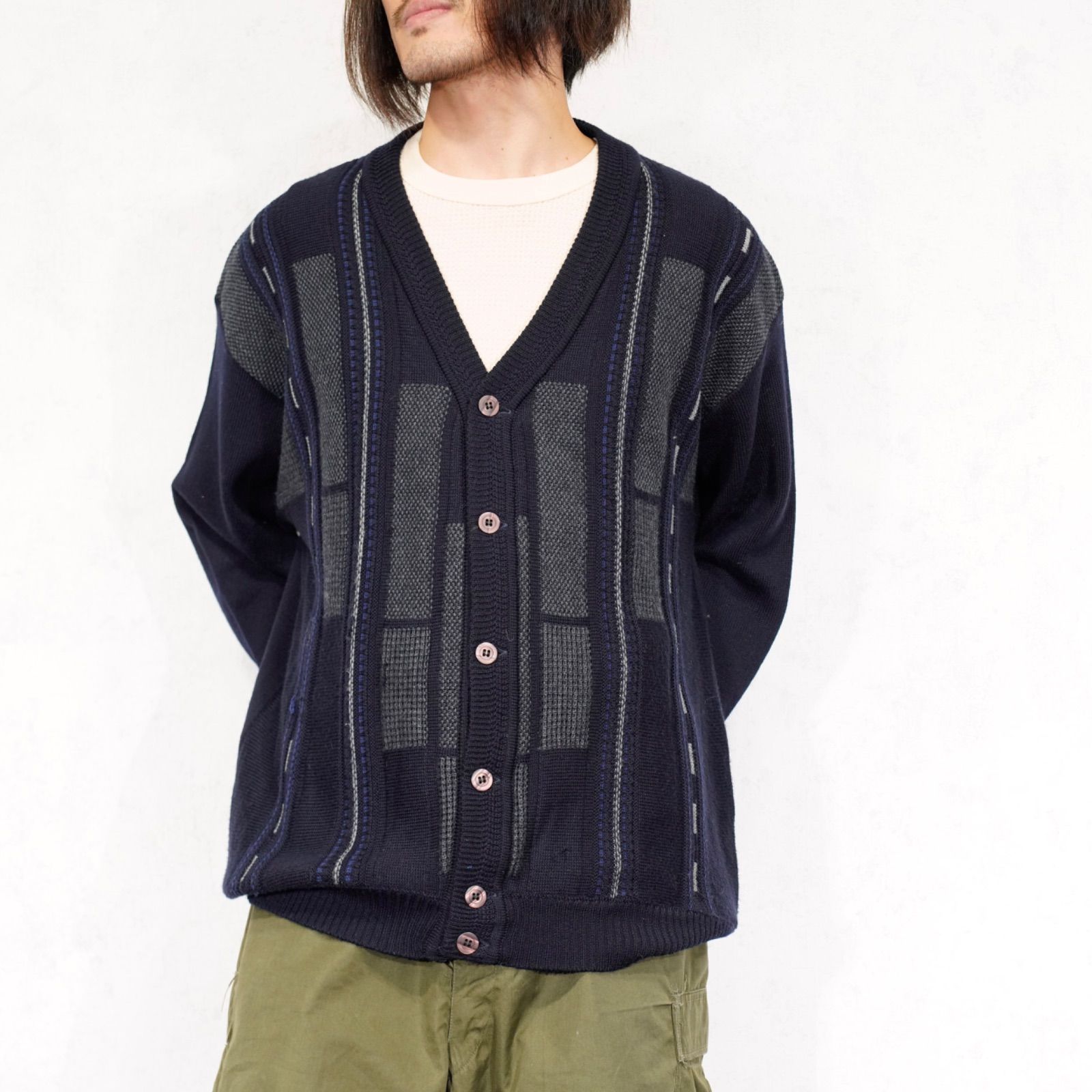 EU VINTAGE Emilio Abani PANEL EMBROIDERY DESIGN WOOL KNIT CARDIGAN|ヨーロッパ古着刺繍デザインウールニットカーディガン