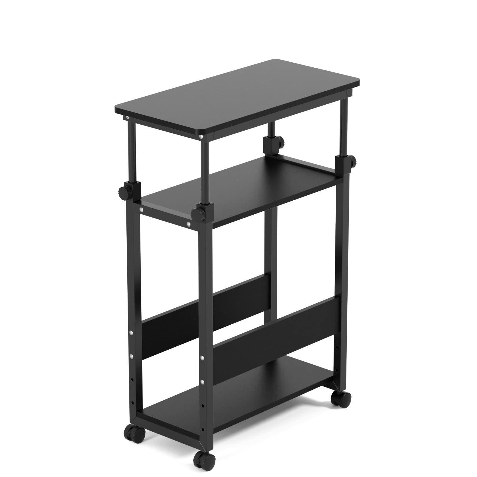 収納 棚 ラック デスクトップpc 可変式 パソコンラック 高さ74-94cm 3段 奥行き60cm 幅40cm ブラック キャスター付き 昇降式 パソコン本体収納 パソコンワゴン cpuワゴン A4ファイル対応 pcワゴン