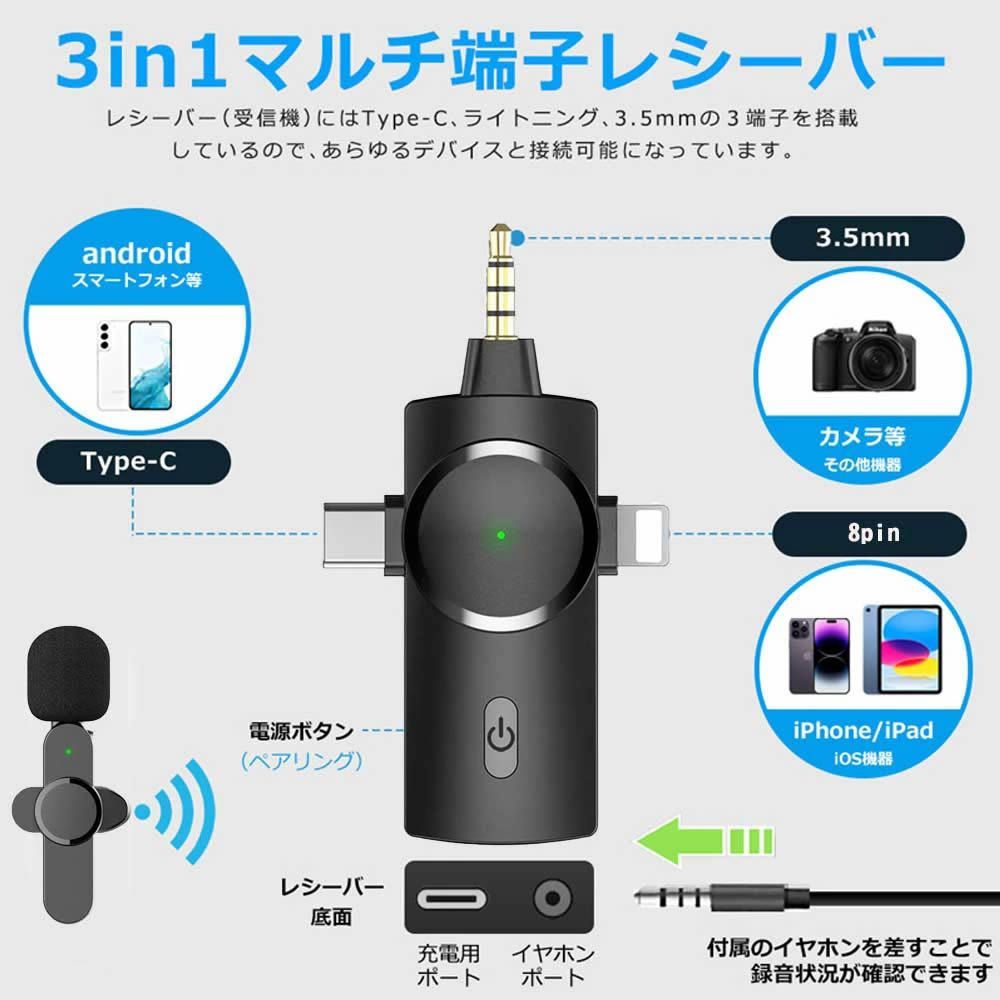 無線マイクピンマイクワイヤレスイヤホン端子 無線マイク