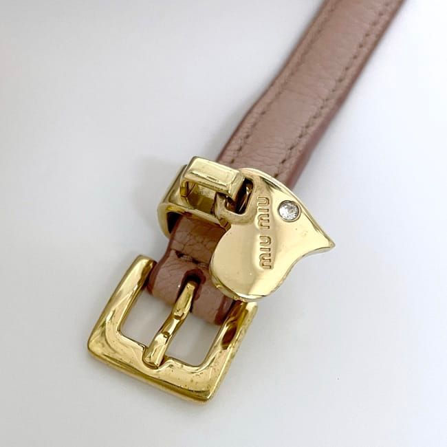 ミュウミュウ ブレスレット ピンク ベージュ 美品 ハート レザー GP 