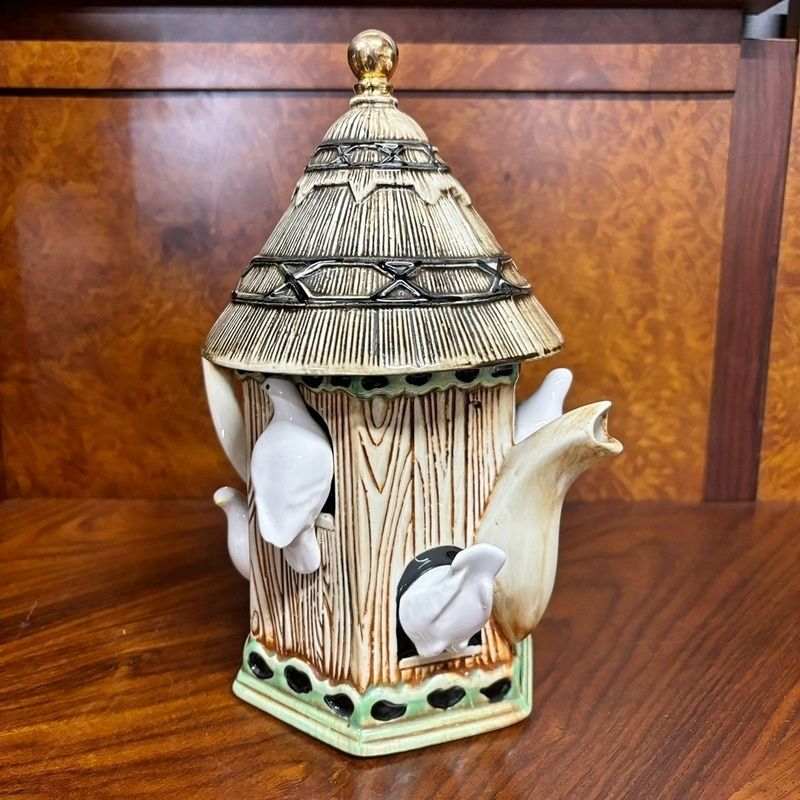  イギリス製 ヴィンテージ 陶器製ポット ハト 金彩 き Teapottery ティーポッタリー 英国 ティーポット 鳥 トリ オシャレ ユニーク RU 1119-2 卓上用品 ジューサー ティーポット コーヒー ティーカップ