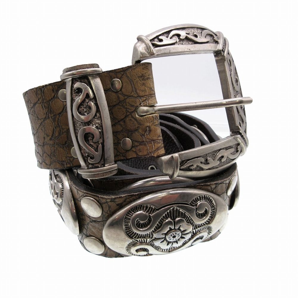 イタリア製 nanni ナンニ 本革レザー コンチョベルト ブラック 85-34