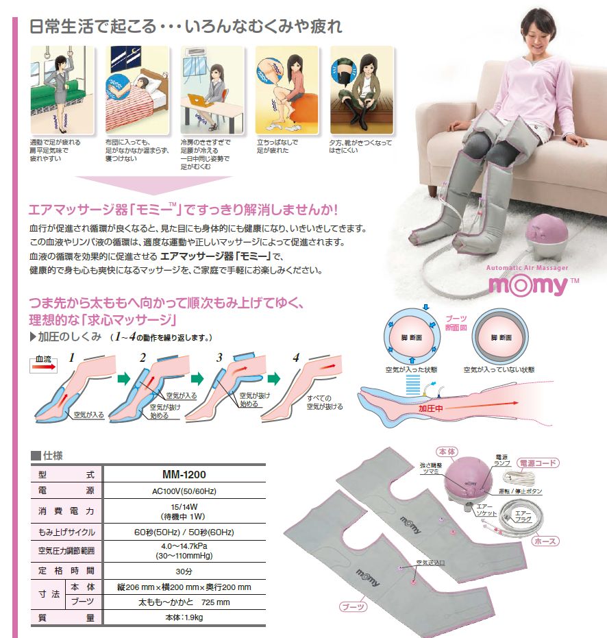 メドー産業 モミー MM-1200 管理医療機器 家庭用エアマッサージ器 リラクゼーションモデル 日東工器