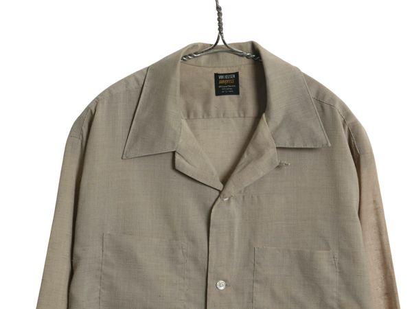 70s ヴァンヒューゼン オープン 長袖 シャツ メンズ L 古着 ヴィンテージ カスリ柄 ループ留め 開襟 ボックス ポケット付き 無地