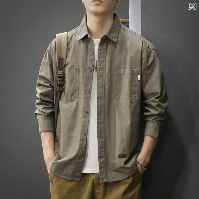 4XL メンズ ファッション 服 オシャレ シンプル 大人 かっこいい 大きいサイズ ストリート 紳士服 アメリカン レトロ 無地 ワークウェア 長袖 シャツ 秋 カジュアル コットン シャツ ジャケット