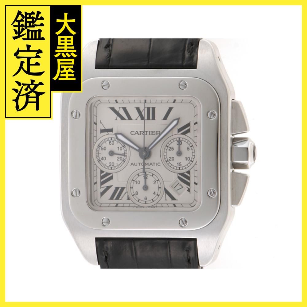 Cartier カルティエ 時計 サントス100クロノ W20090X8 ホワイト文字盤 SS/クロコダイルレザー 自動巻き クロノグラフ  メンズ（2147200491318）M【200】